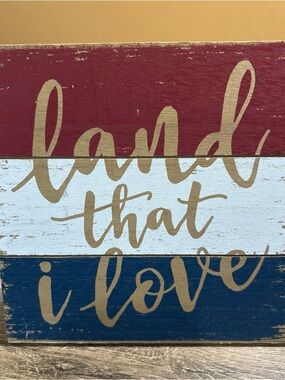 Patriotic Red White Blue Summer Door Plaque Memorial Decor (LAND OF THE BRAVE)